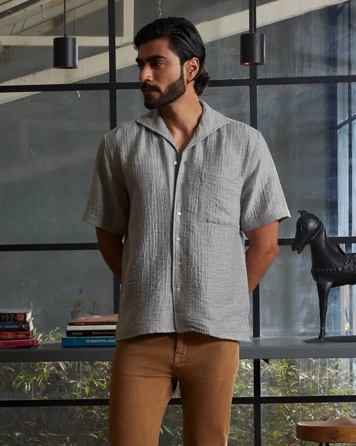 Light Grey Cooper Collar Double Cloth Shirt