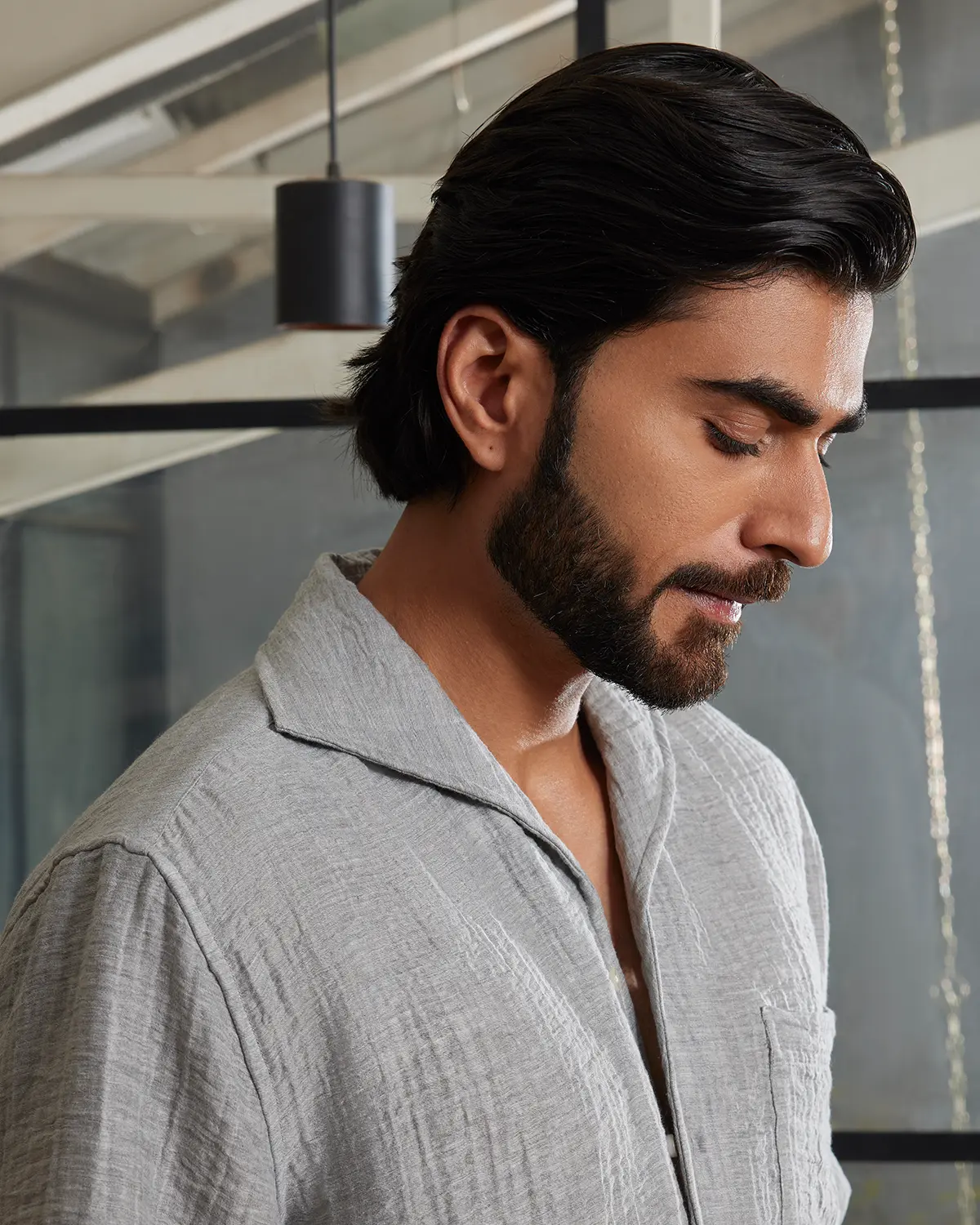 Light Grey Cooper Collar Double Cloth Shirt - Image 2