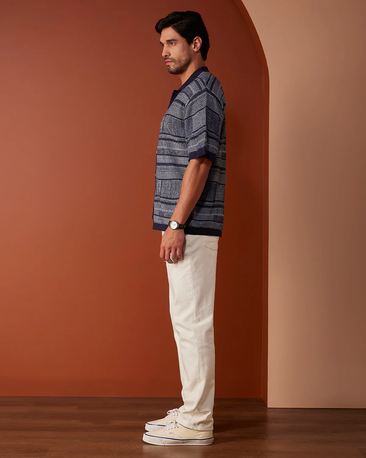 Navy Abstract Flat Knit Shirt - Image 4