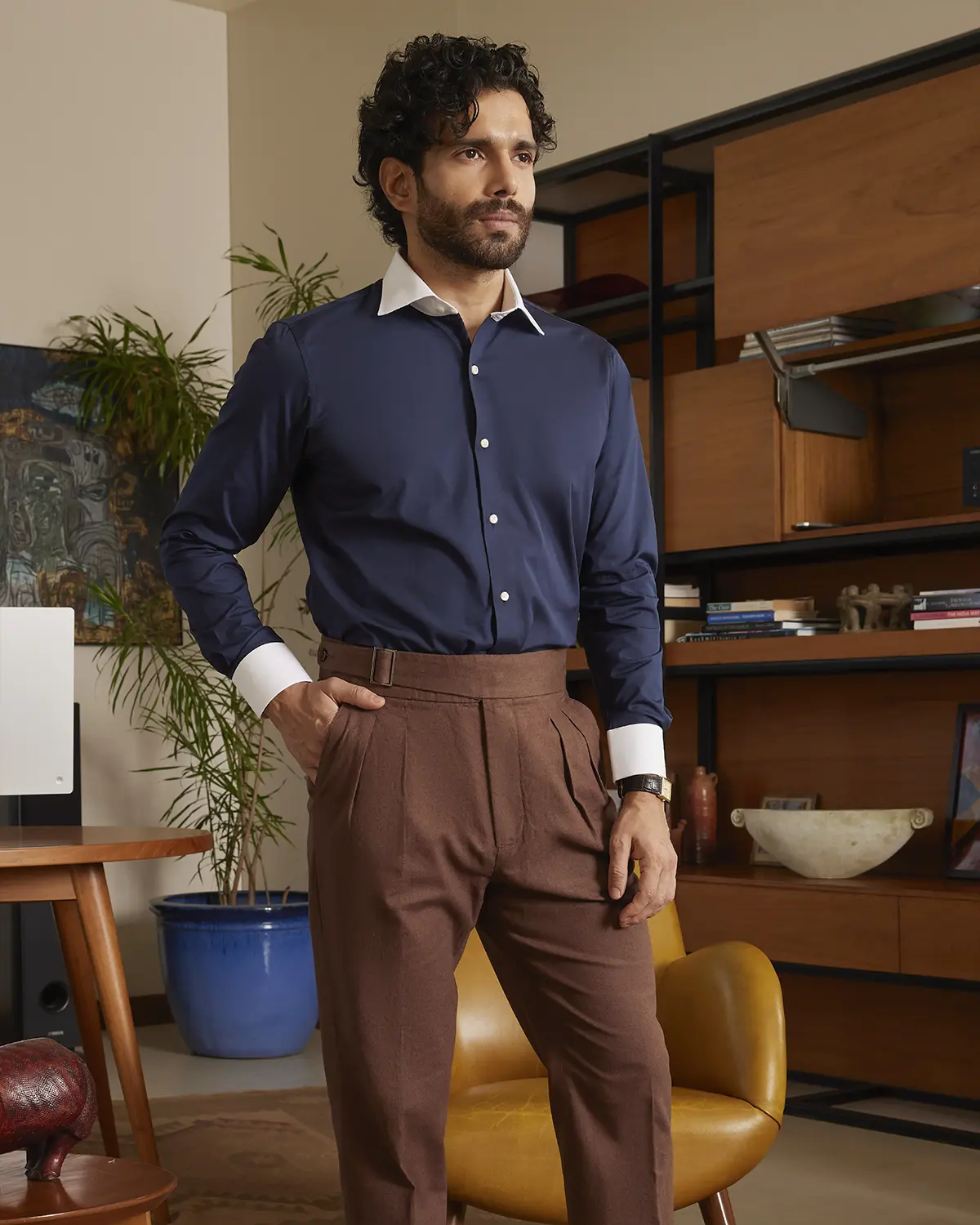 Navy Poplin Banker Shirt - Image 2