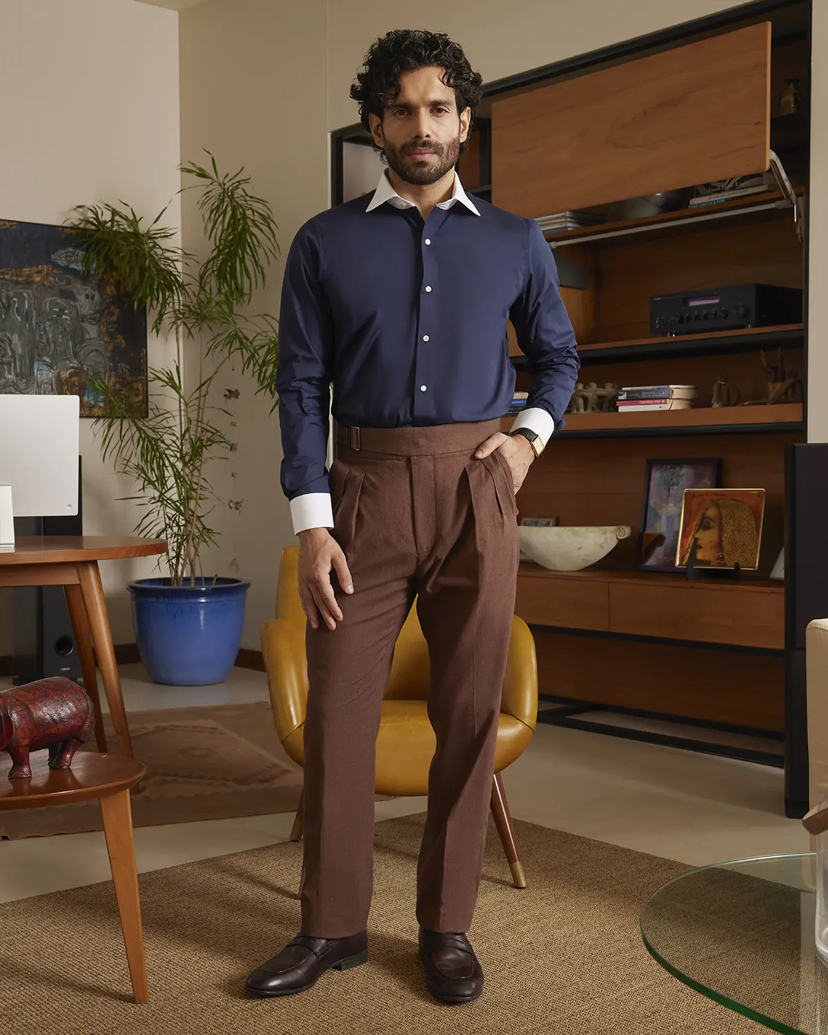 Navy Poplin Banker Shirt - Image 4