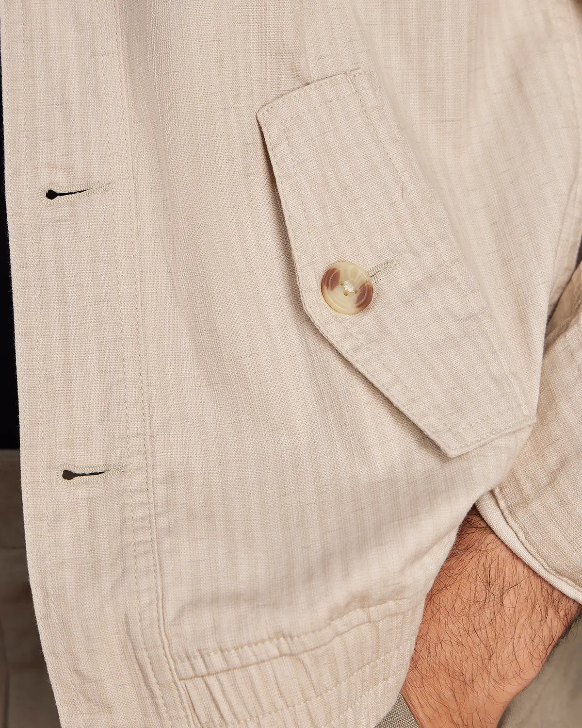 Rowan Striped Cotton Dobby Shacket - Beige - Image 4